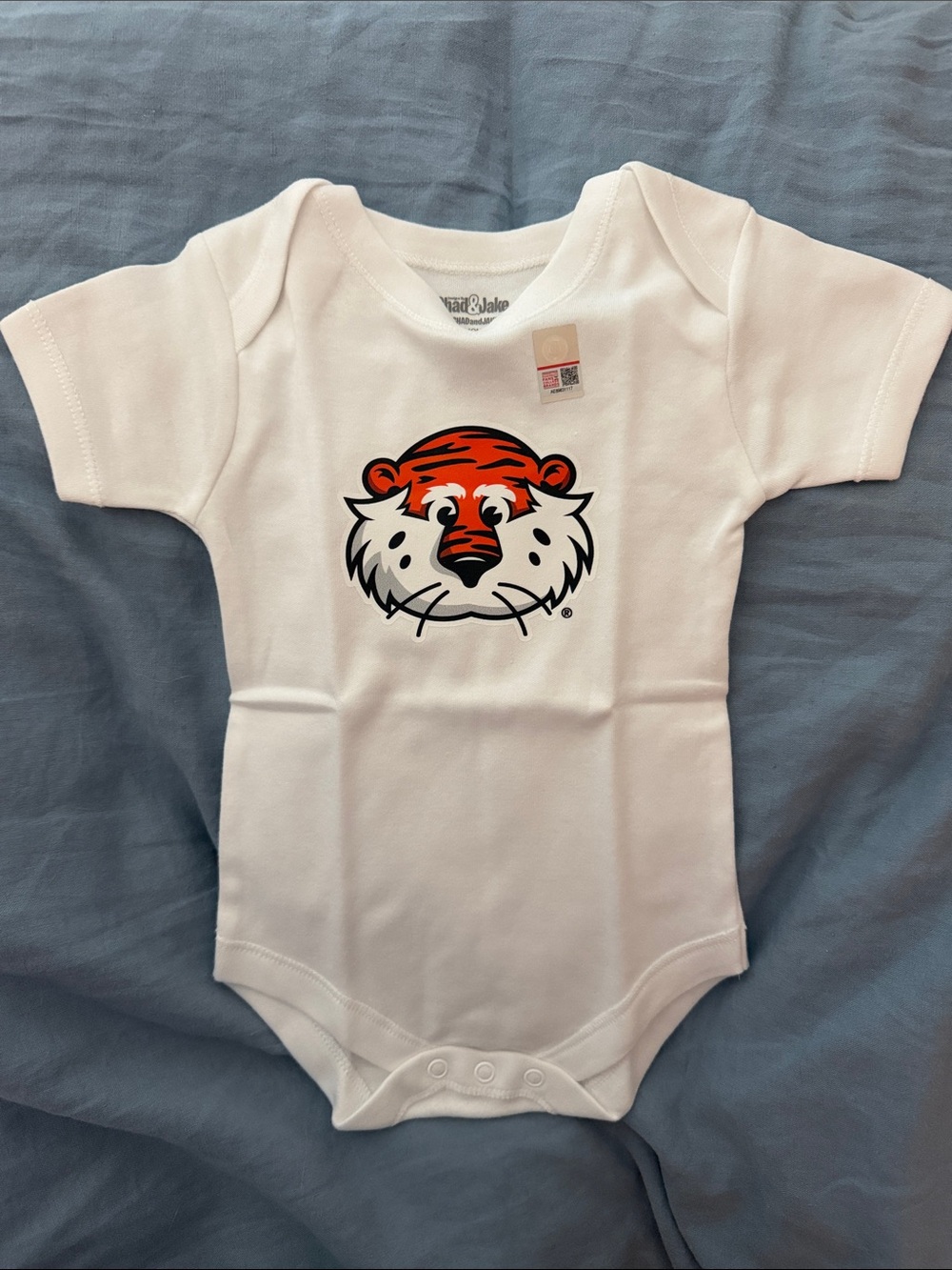 White Auburn Baby One-Piece Bodysuit with Aubie!
